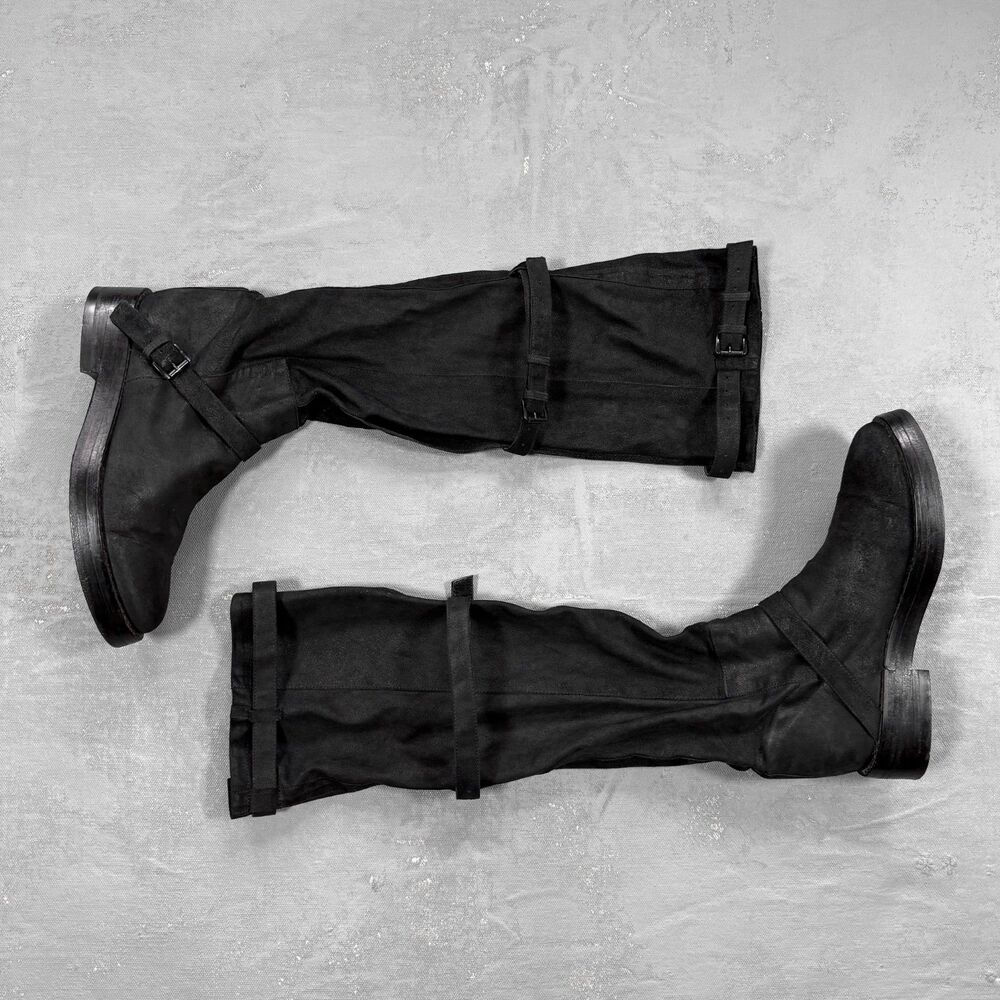 Ann Demeulemeester S/S 2005 Runway Black Suede Leather Open Front Boots EU 39